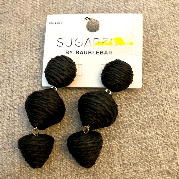Sugarfix by BaubleBar. NWT textile fiber wrapped dangle pierced earrings BLACK - Picture 1 of 5